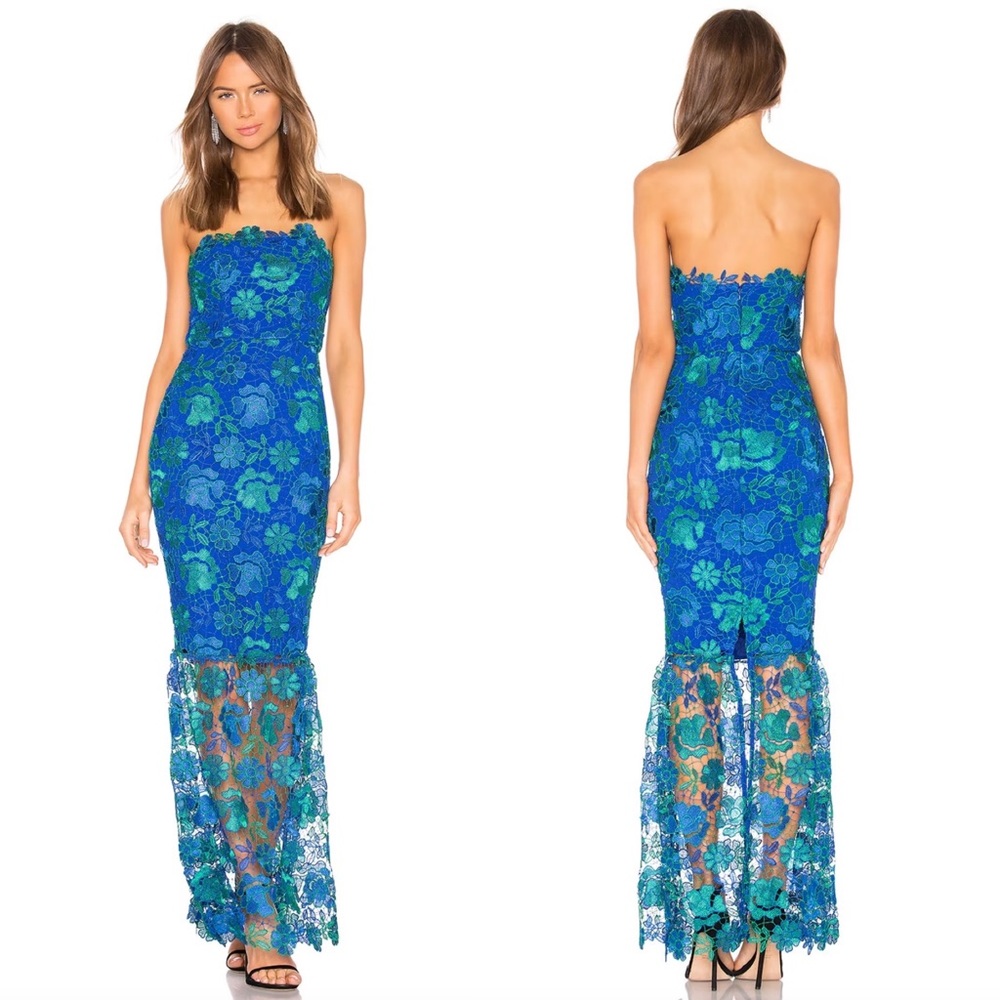 Lovers + Friends Blue Floral Lace Dress